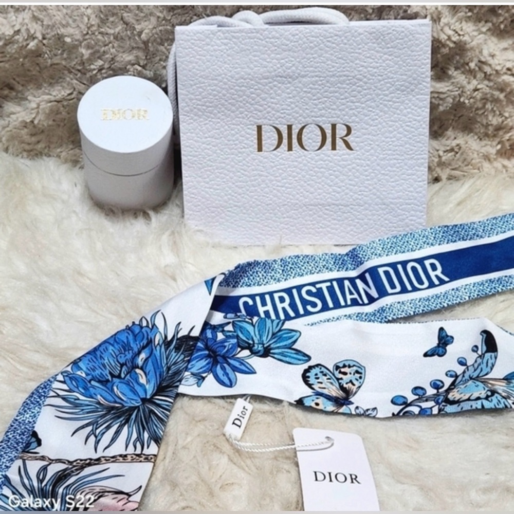 Full Inclusion Dior Butterfly & Floral Silk Scarf With Dior Box- Blue & White